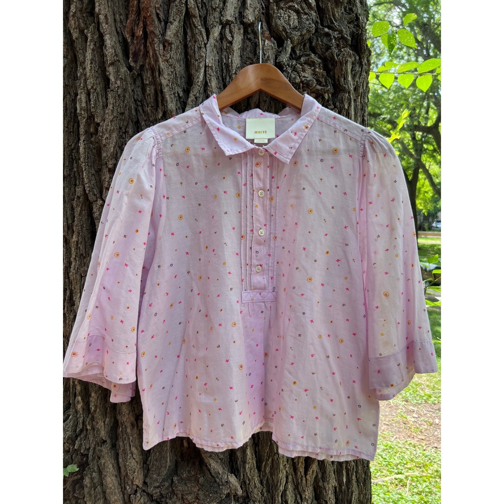 Anthropologie MAEVE Eliot Printed Popover Blouse Pink Lavender Sz L NWOT